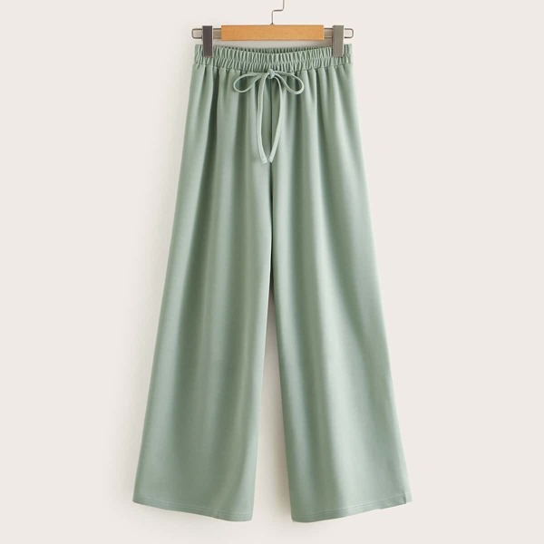 

Solid Drawstring Waist Wide Leg Pants, Green pastel