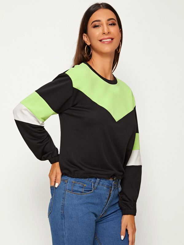 

Cut And Sew Panel Drawstring Hem Sweatshirt, Multicolor, Gabe