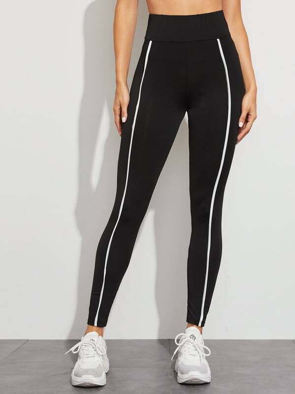 

Wide Waistband Striped Skinny Leggings, Black, Juliana