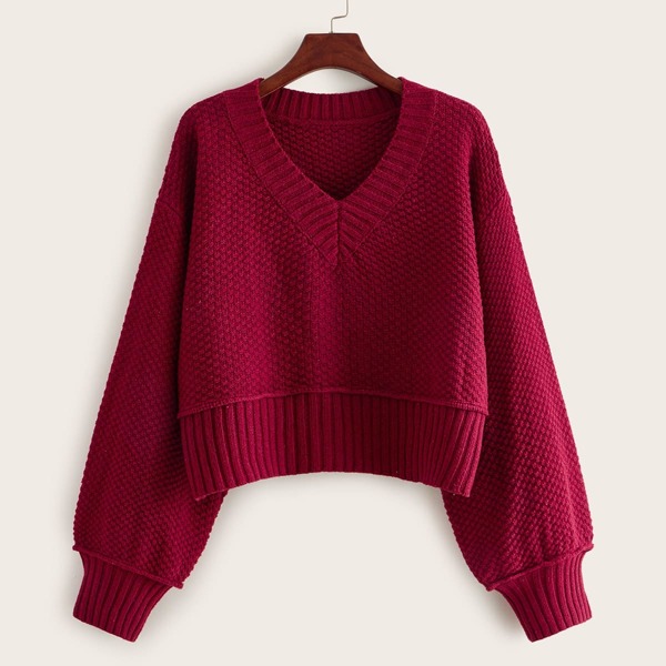 

Solid V Neck Drop Shoulder Sweater