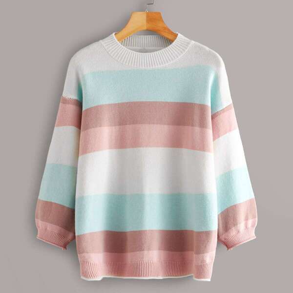 

Cut And Sew Drop Shoulder Sweater, Multicolor