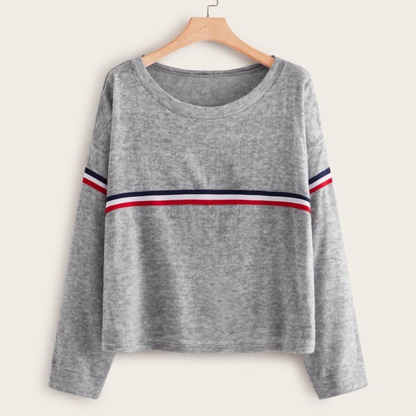 

Plus Tape Panel Drop Shoulder Sweater, Grey