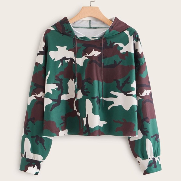 

Plus Camo Print Drop Shoulder Hoodie, Multicolor
