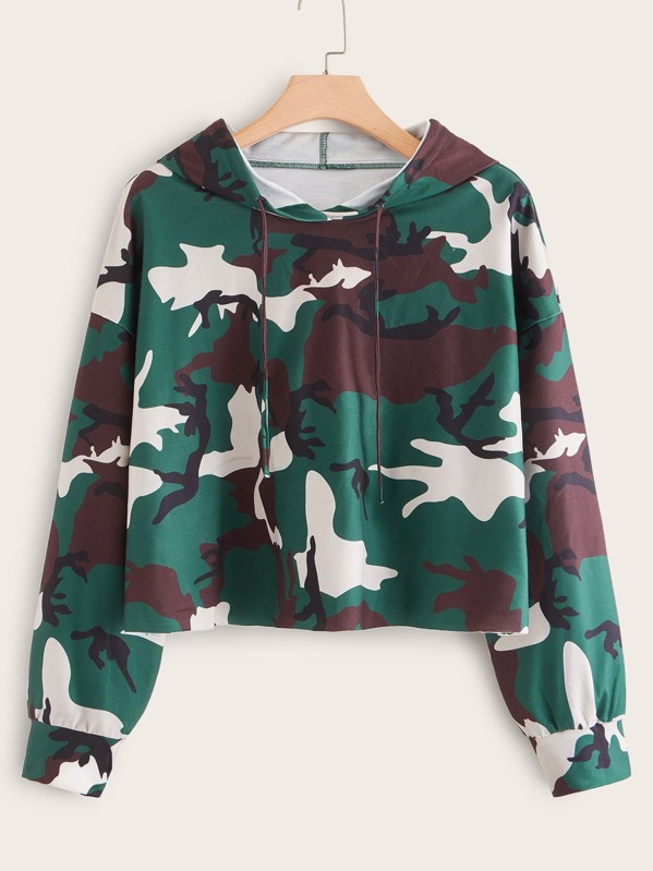 

Plus Camo Print Drop Shoulder Hoodie, Multicolor