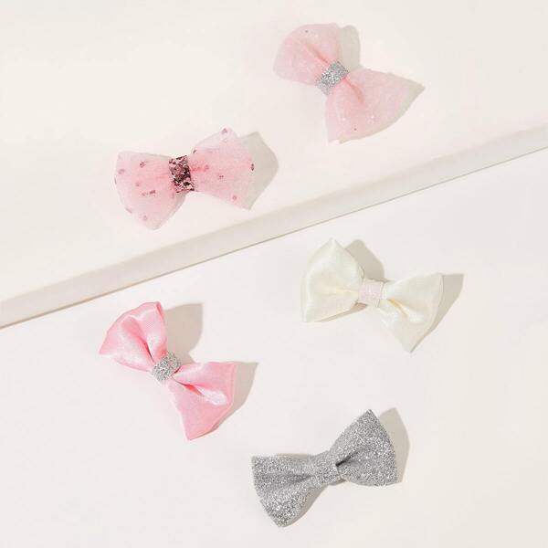 

Toddler Girls Glitter Decor Bow Hair Clip 5pcs, Multicolor