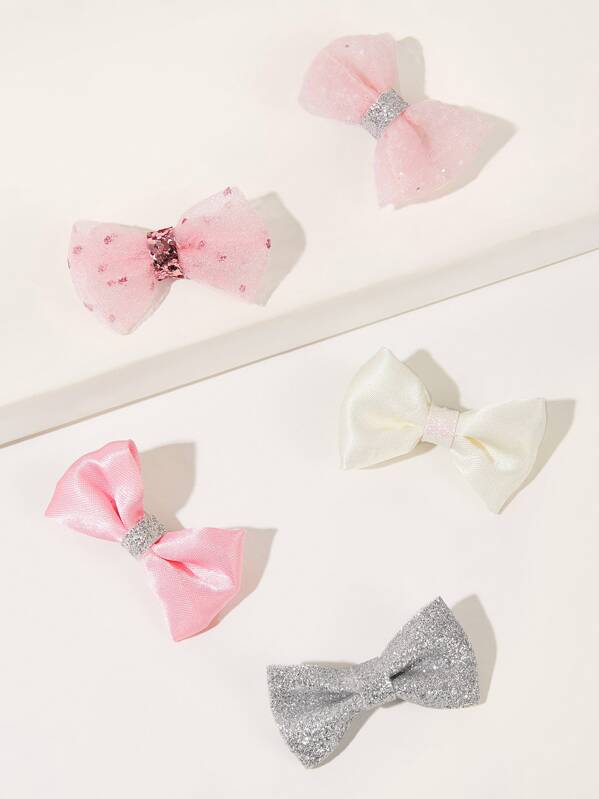 

Toddler Girls Glitter Decor Bow Hair Clip 5pcs, Multicolor