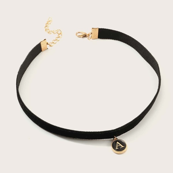 Toddler Kids Letter Pendant Choker Necklace 1pc, Black