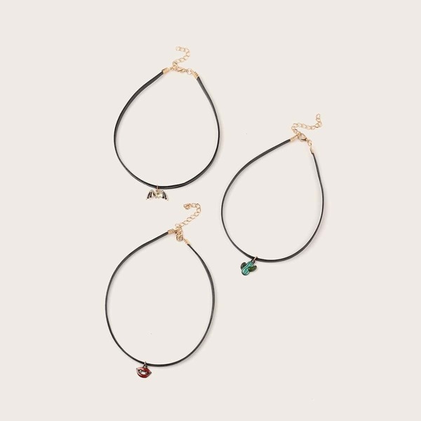 

Girls Bat & Lip Charm Necklace 3pcs, Black