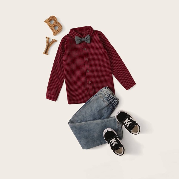 

Toddler Boys Bow Tie Gingham Shirt, Maroon