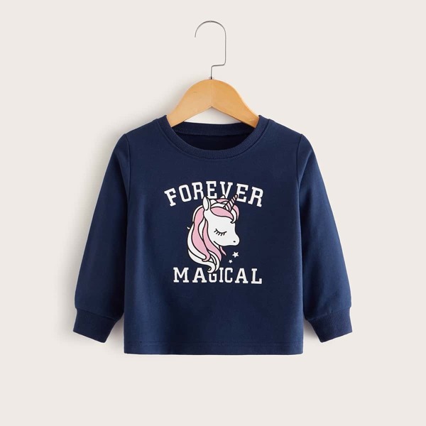 

Toddler Girls Unicorn And Letter Print Sweatshirt, Navy blue