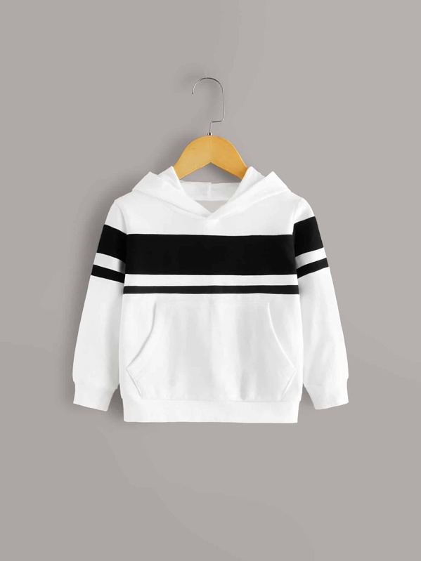 

Toddler Boys Contrast Panel Kangaroo Pocket Hoodie, White