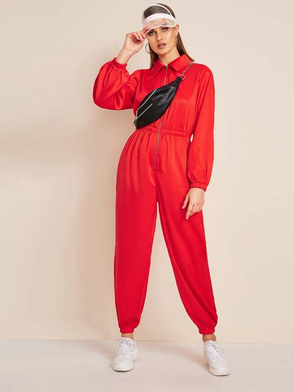 Zip Front Jumpsuit Without Bag, Red, Rasa