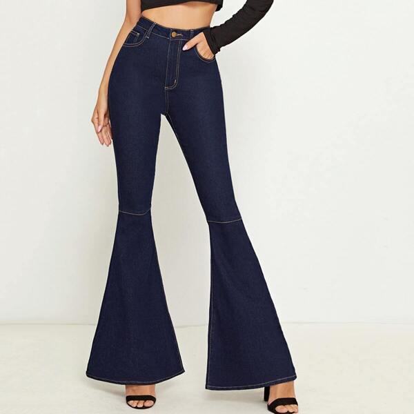 

Contrast Stitch Flare Leg Jeans, Navy