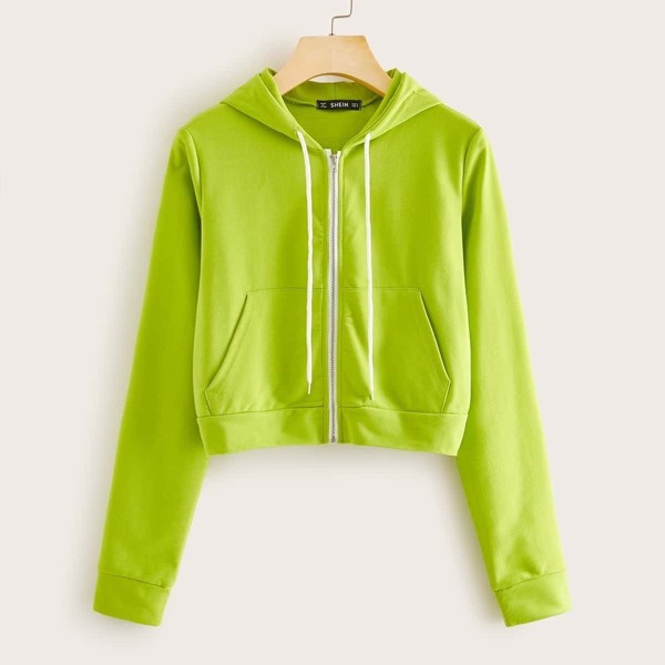 

Neon Lime Pocket Front Zip Up Hooded Sweatshirt