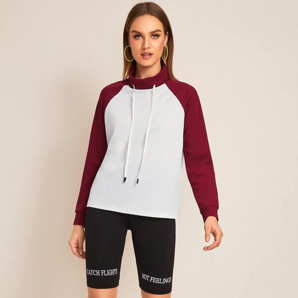 

Funnel Neck Raglan Sleeve Two Tone Sweatshirt, White