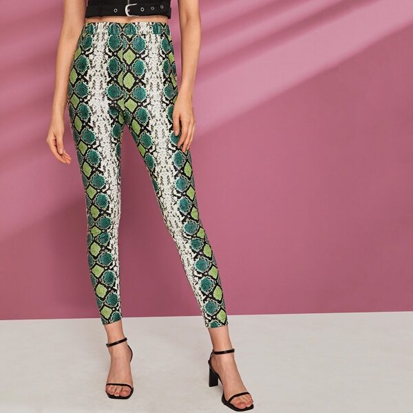 

Elastic Waist Snakeskin Print Leggings, Multicolor