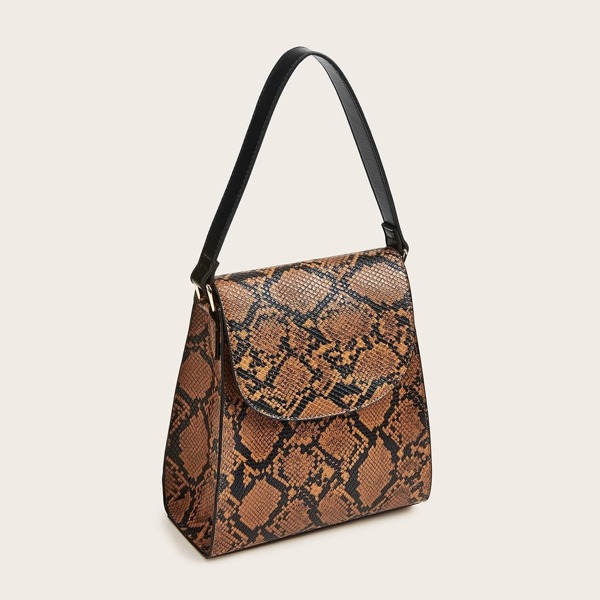 

Snakeskin Print Flap Tote Bag