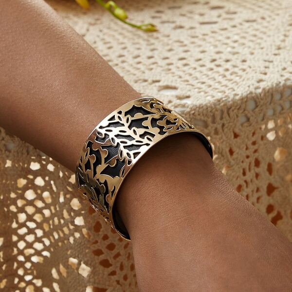 

Hollow Out Flower Decor Wide Bracelet 1pc, Bronze