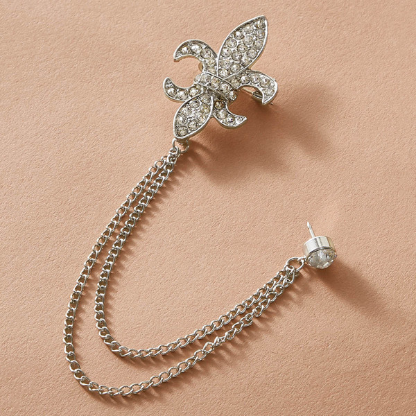 

Rhinestone Engraved Chain Brooch 1pc, Silver