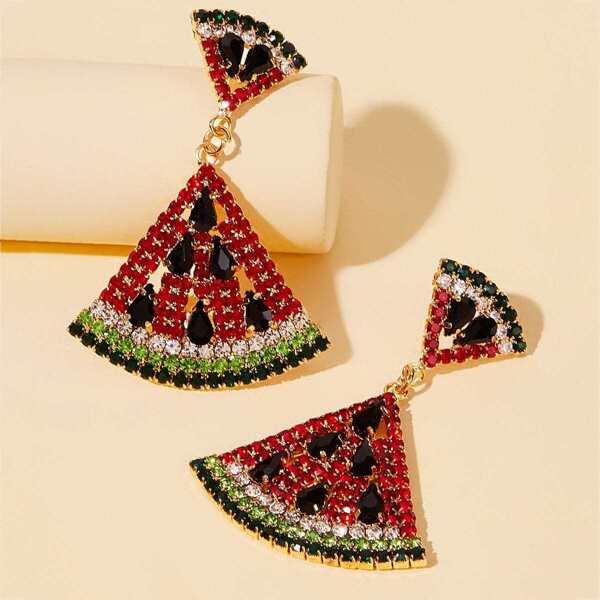 

Rhinestone Engraved Watermelon Drop Earrings 1pair, Multicolor