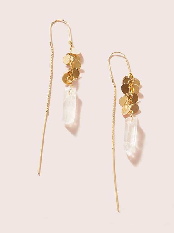 

Stone & Disc Drop Earrings 1pair, Gold