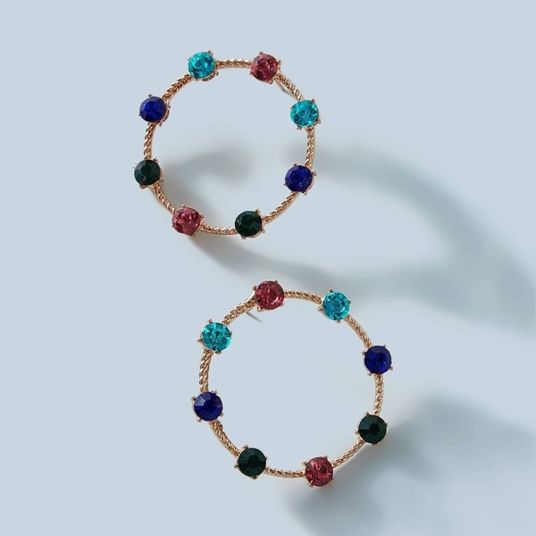 

Gemstone Engraved Hoop Earrings 1pair, Multicolor