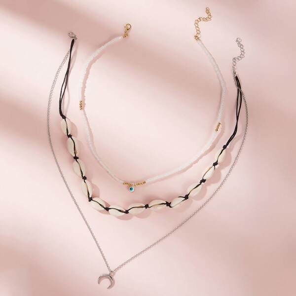 

Moon & Eye Decor Layered Necklace 2pcs, Multicolor