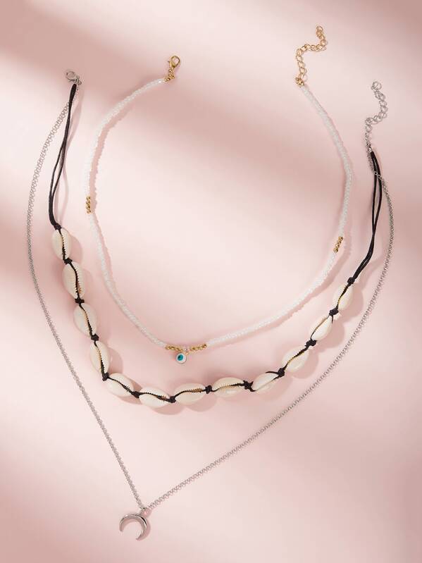 

Moon & Eye Decor Layered Necklace 2pcs, Multicolor