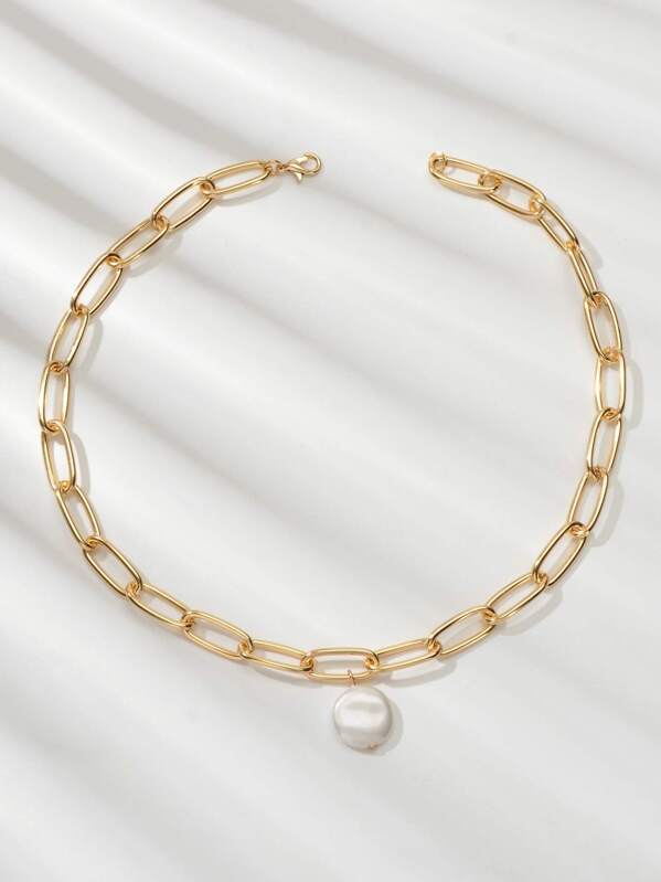 

Faux Pearl Charm Chain Necklace 1pc, Gold