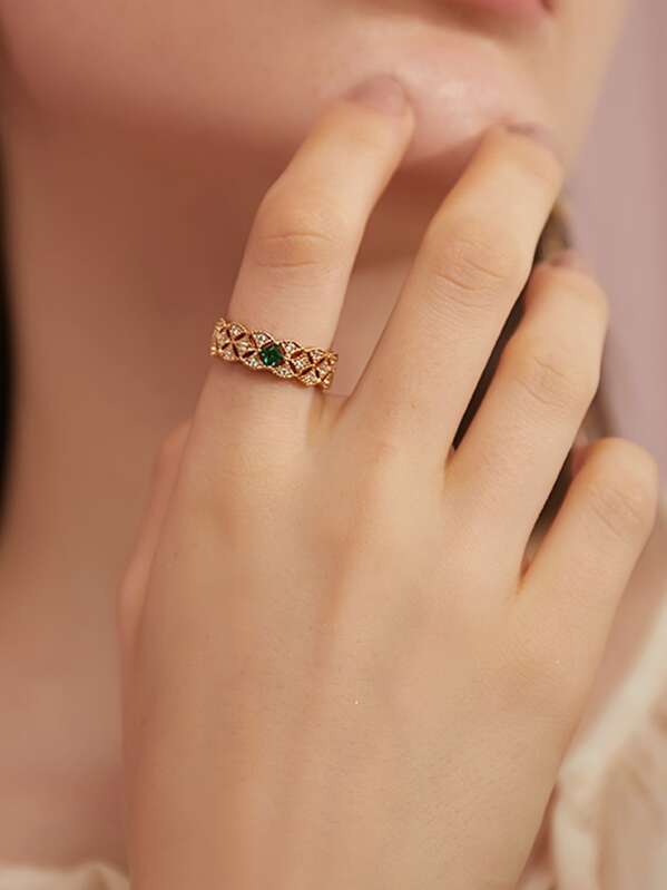 

Gemstone Decor Textured Ring 1pc, Gold