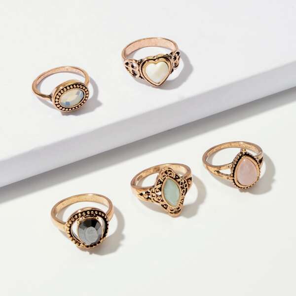 

Gemstone Decor Ring 5pcs, Gold