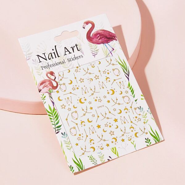 

3D Moon & Star Shaped Nail Sticker 1 Sheet, Gold
