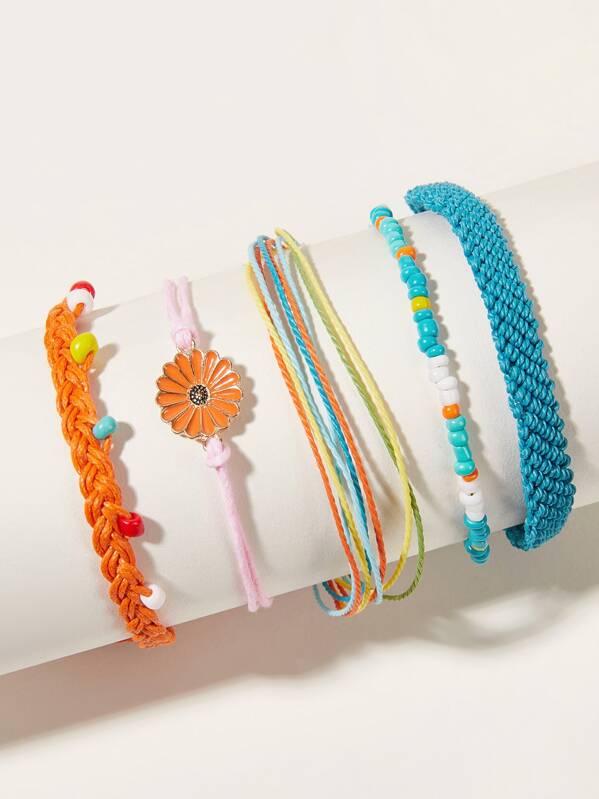 

Daisy Decor Braided String Bracelet 5pcs, Multicolor