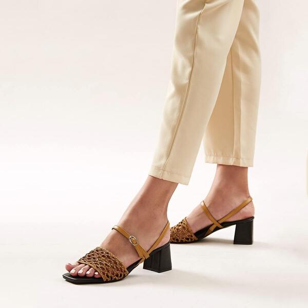 

Open Toe Braided Slingback Chunky Heels