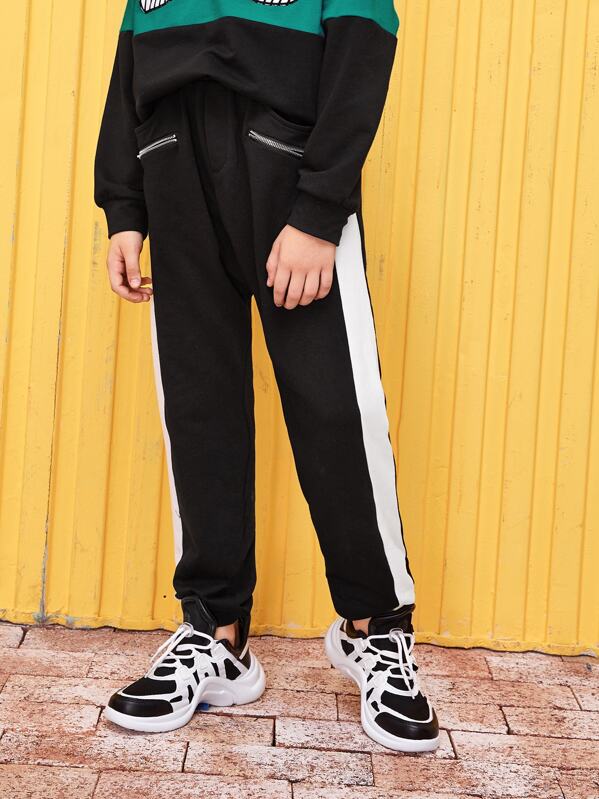 

Boys Zip Up Contrast Sideseam Sweatpants, Black, Bogdan