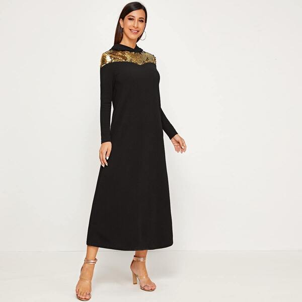 

Contrast Sequin Hoodie Dress