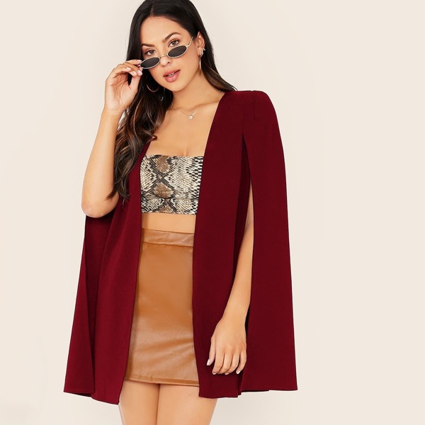 

Solid Cape Blazer, Burgundy