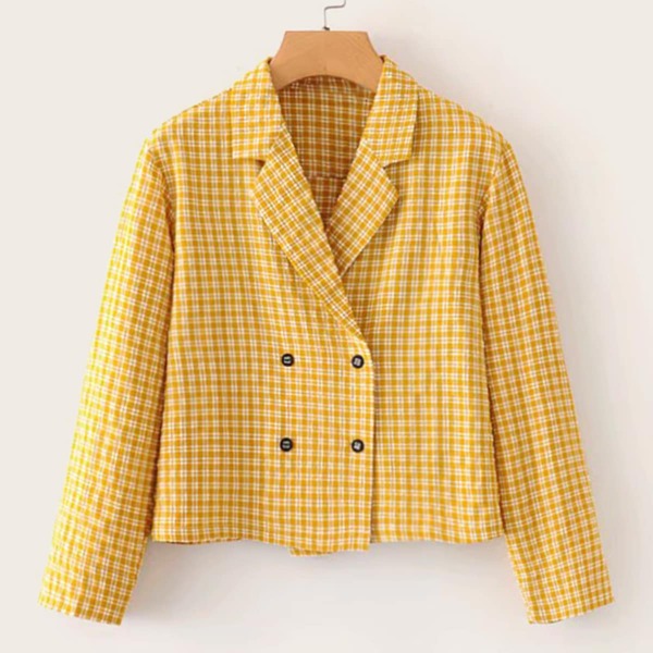 

Plaid Double Breasted Lapel Blazer