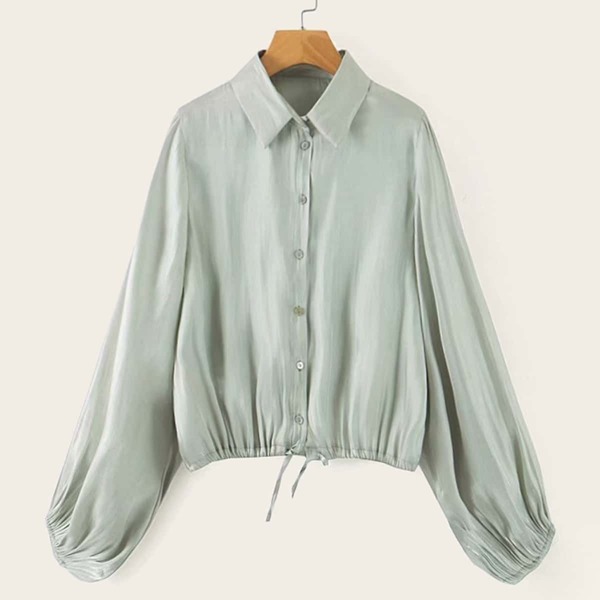 

Solid Button Through Drawstring Hem Blouse