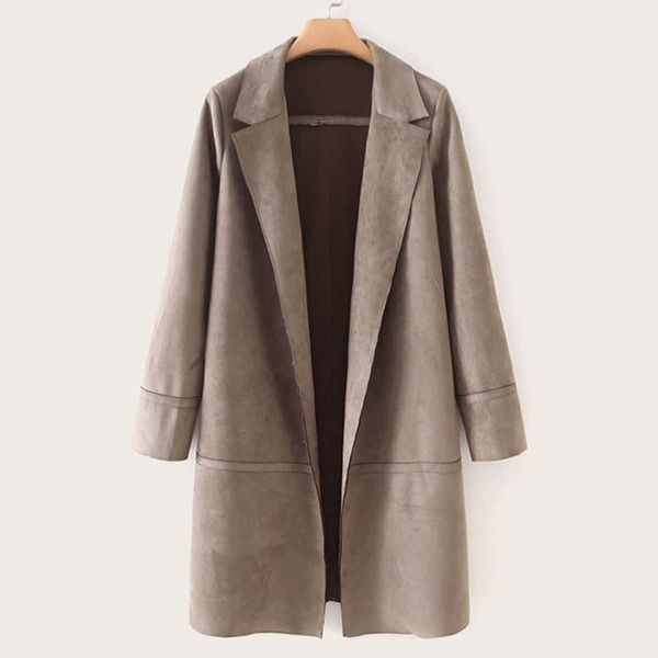 

Solid Suede Lapel Neck Coat, Camel