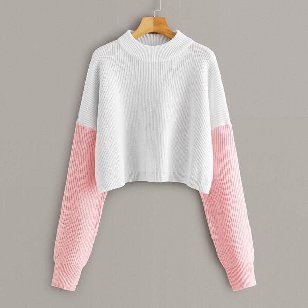 

Drop Shoulder Color-block Contrast Sleeve Sweater, Multicolor