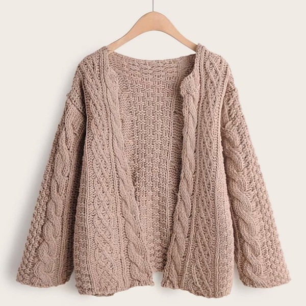 

Solid Chunky Cable Knit Cardigan