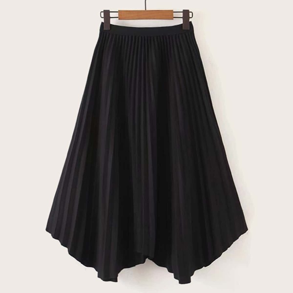 

Elastic Waist Asymmetrical Pleated Hem Skirt
