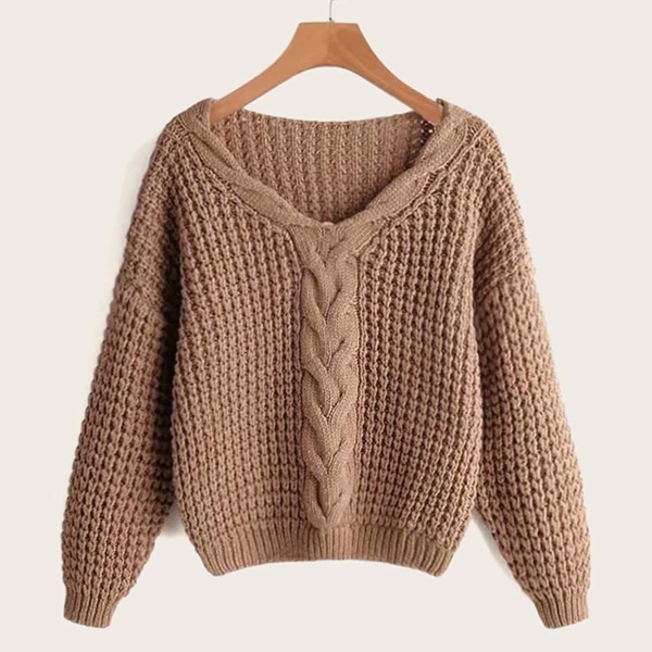 

Solid Chunky Cable Knit Jumper, Camel