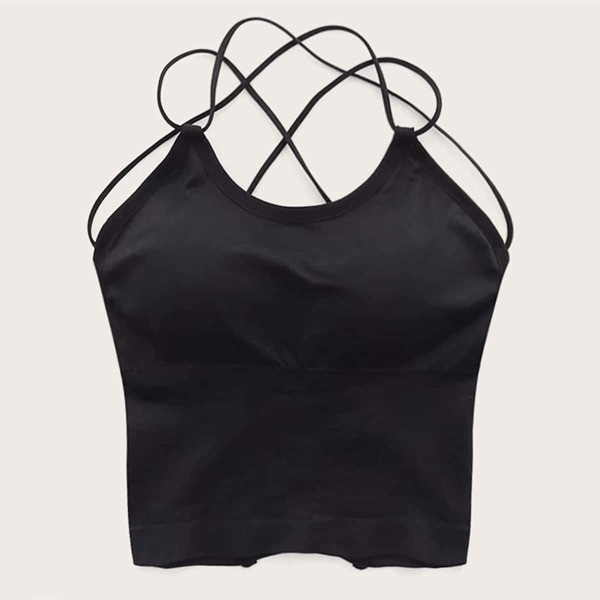 

Solid Criss Cross Cami Top, Black
