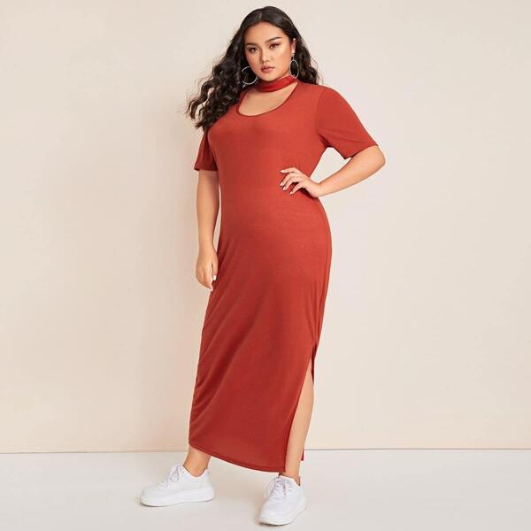 

Plus Choker Neck Cut Out Split Side Tee Dress