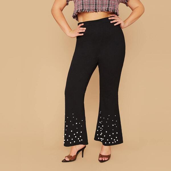 

Plus Zipper Fly Pearls Beaded Flare Leg Pants