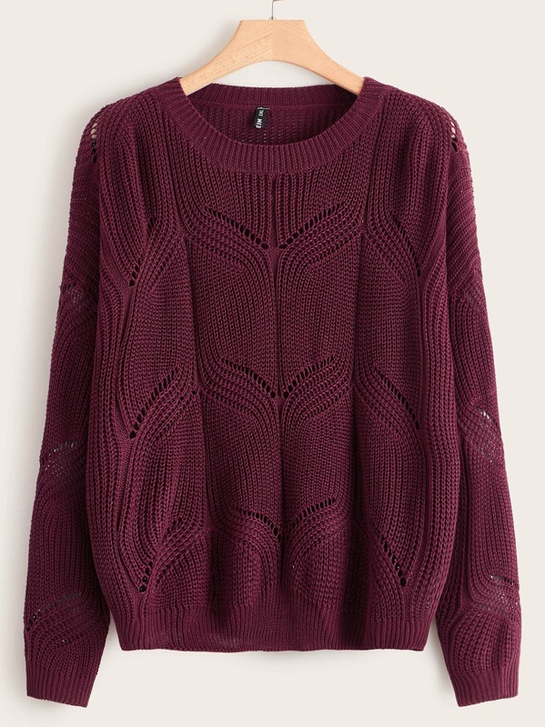 

Plus Drop Shoulder Eyelet Detail Sweater, Burgundy