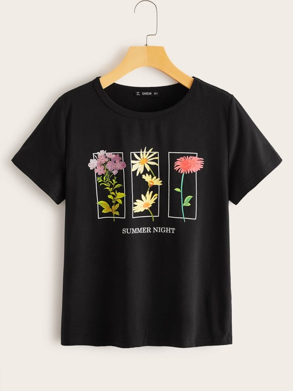 

Floral Print Tee, Black
