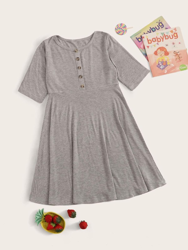 

Toddler Girls Button Front Rib Night Dress, Grey